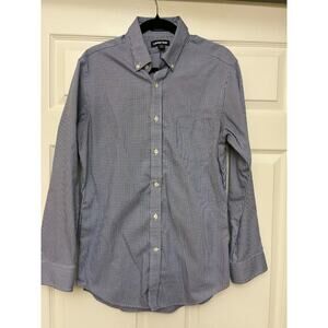 Lands' End Supima No Iron Pinpoint Shirt 16-33 Slim Fit Blue Gingham Button Up